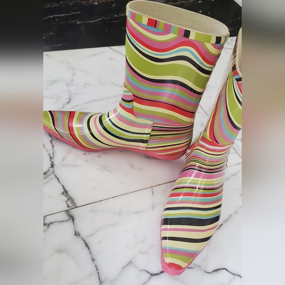 PAUL SMITH- size 10/40 -rubber rain boots -Stripe Kitten Heel-multicolor - Picture 6 of 16